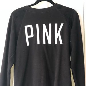 “PINK” sweater w netting on the shoulders and back